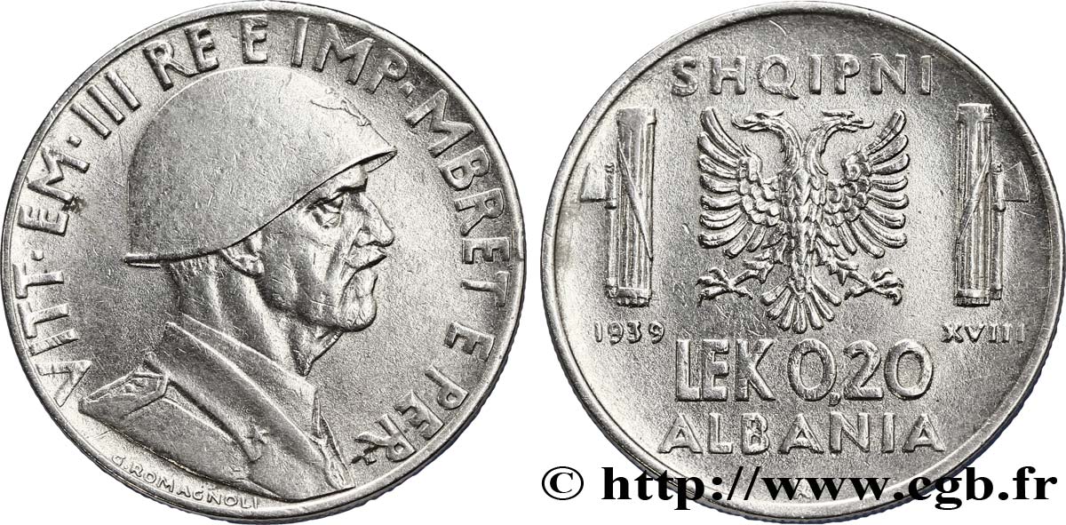 ALBANIE 0,20 Lek Victor-Emmanuel III 1939  TTB+ 