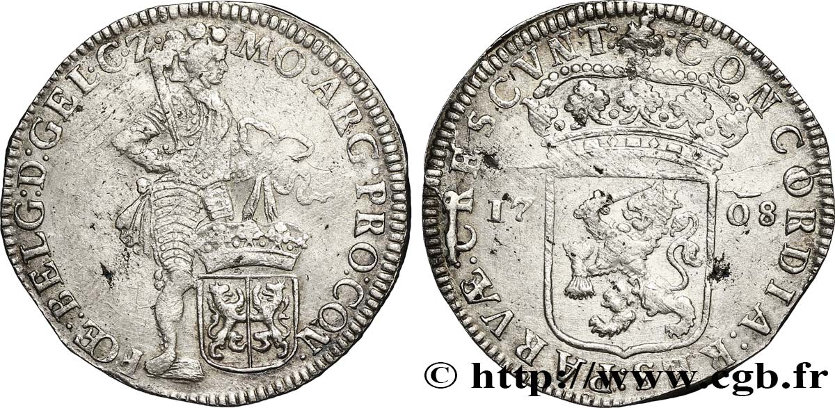 NETHERLANDS - UNITED PROVINCES 1 Ducat d argent Frise Occidentale 1708 Enkhuizen VF 