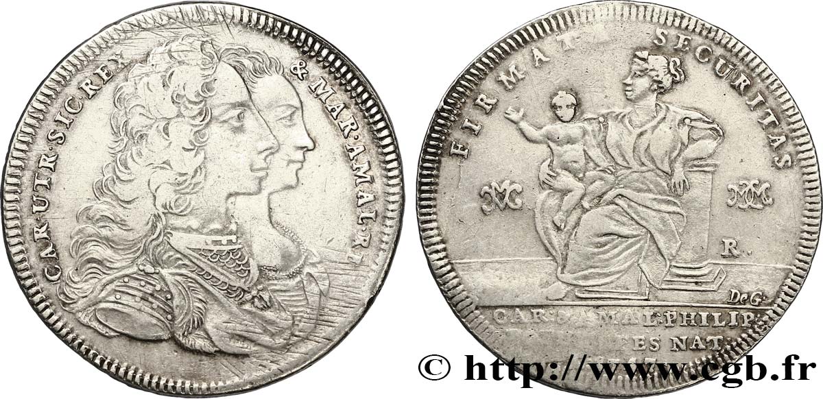ITALIE - ROYAUME DE NAPLES 120 Grana roi Charles III d’Espagne et la reine Marie-Amélie 1747  TB+ 