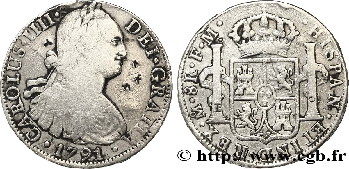 MEXICO 8 Reales Charles III d’Espagne 1791 Mexico VF 