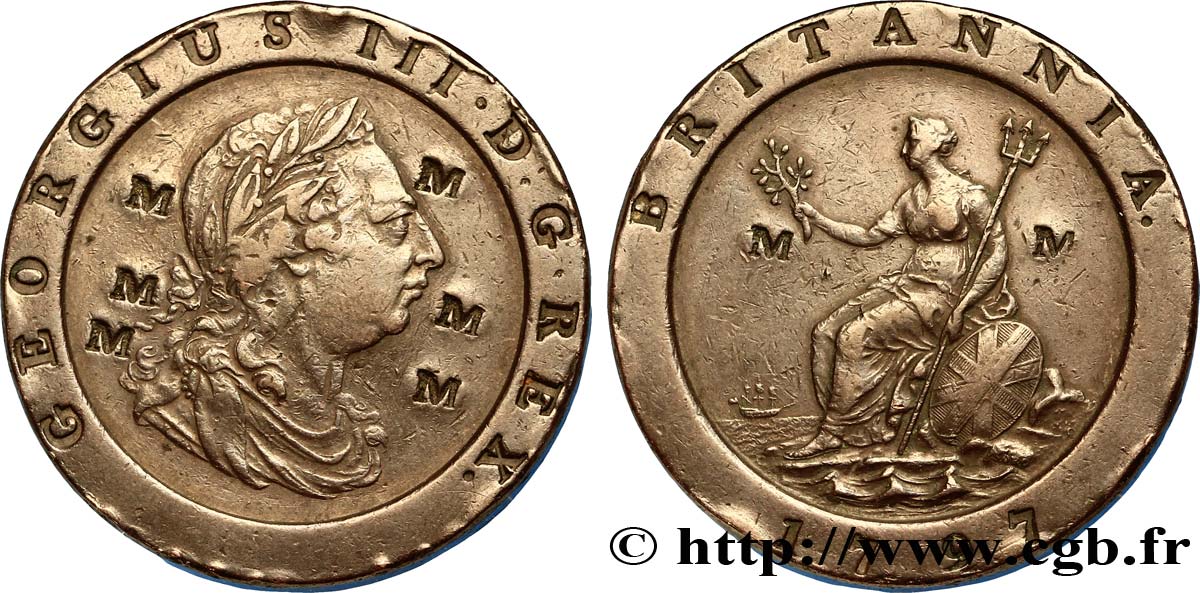 UNITED KINGDOM 2 Pence Georges III 1797 Soho VF 