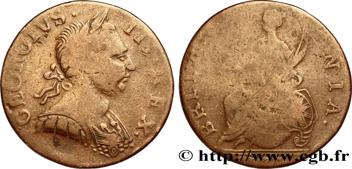 ROYAUME-UNI 1/2 Penny Georges III tête laurée / Britannia 1775 Londres B+ 