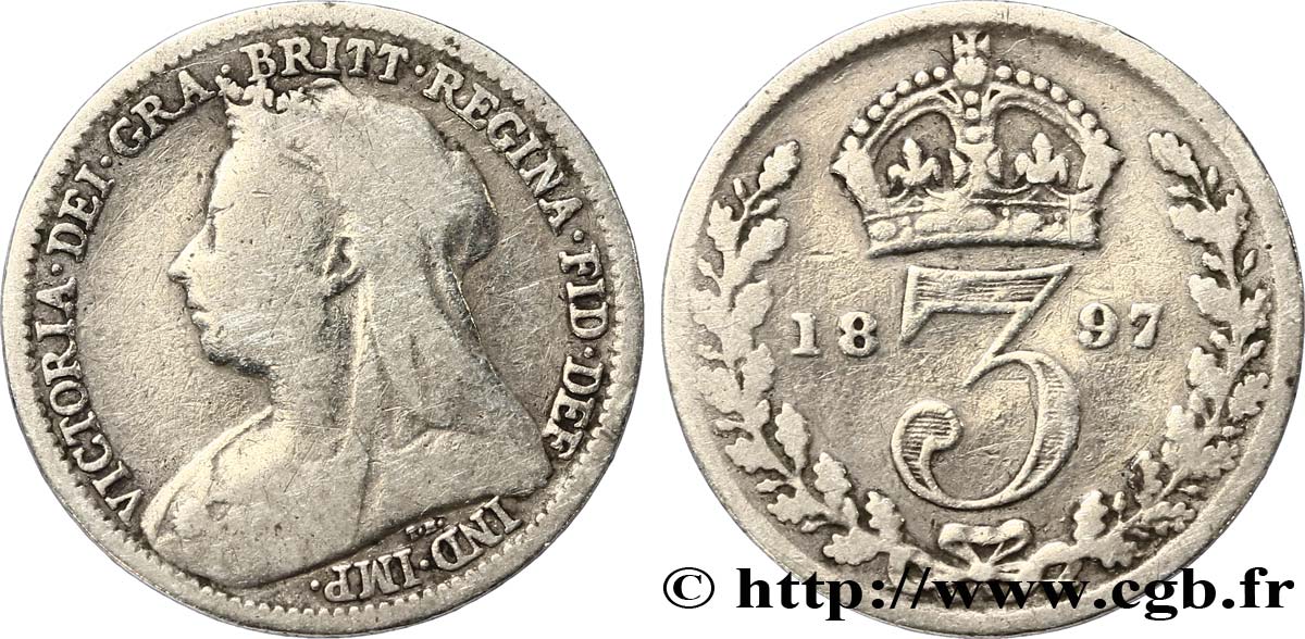 ROYAUME-UNI 3 Pence Victoria buste du jubilé 1897  B+ 