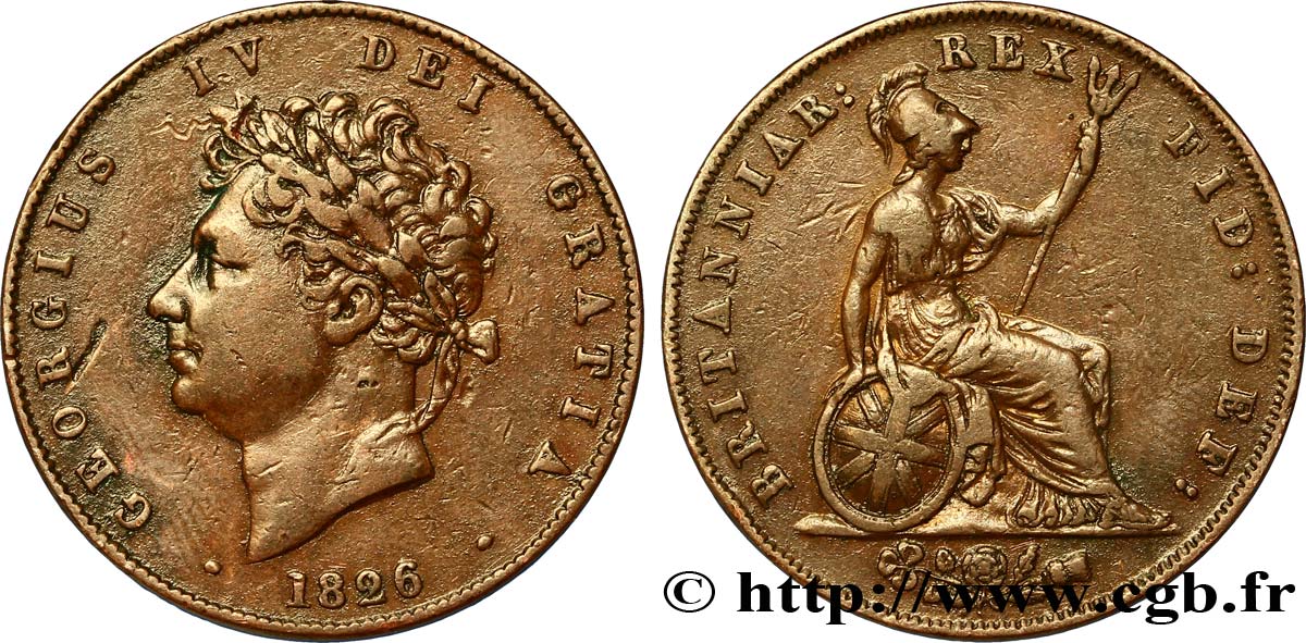 ROYAUME-UNI 1/2 Penny Georges IV / Britannia 1826  TB+ 