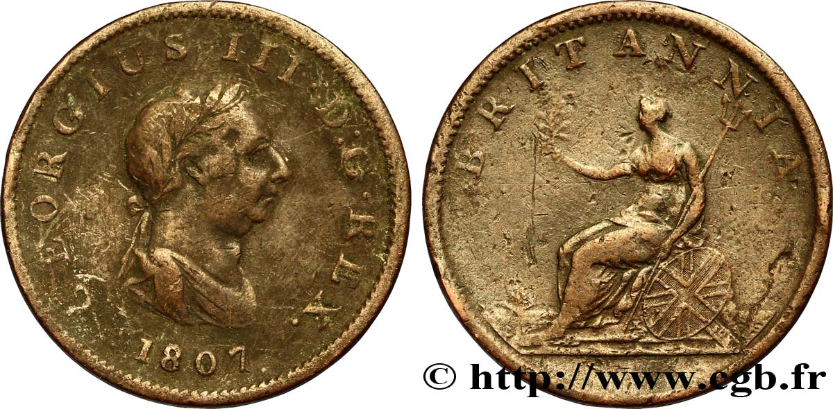 ROYAUME-UNI 1/2 Penny Georges III tête laurée 1807  B+ 