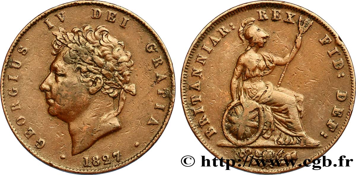 ROYAUME-UNI 1/2 Penny Georges IV / Britannia 1827  TB+ 