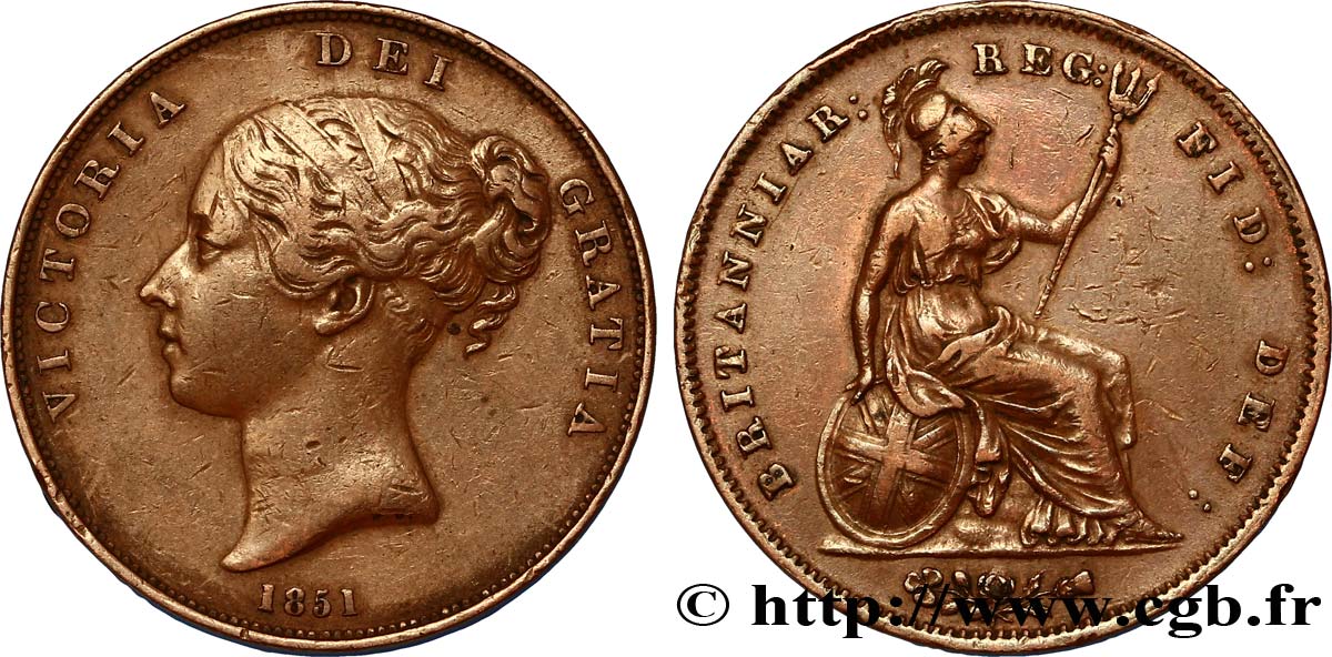 ROYAUME-UNI 1 Penny Victoria “tête jeune” 1851  TB+ 