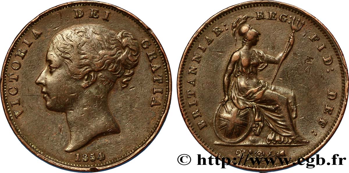 VEREINIGTEN KÖNIGREICH 1 Penny Victoria “tête jeune” 1854  fSS 