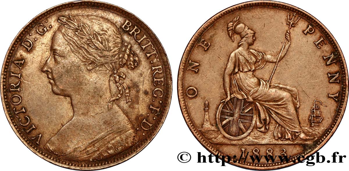 UNITED KINGDOM 1 Penny Victoria “Bun Head” 1883  VF 