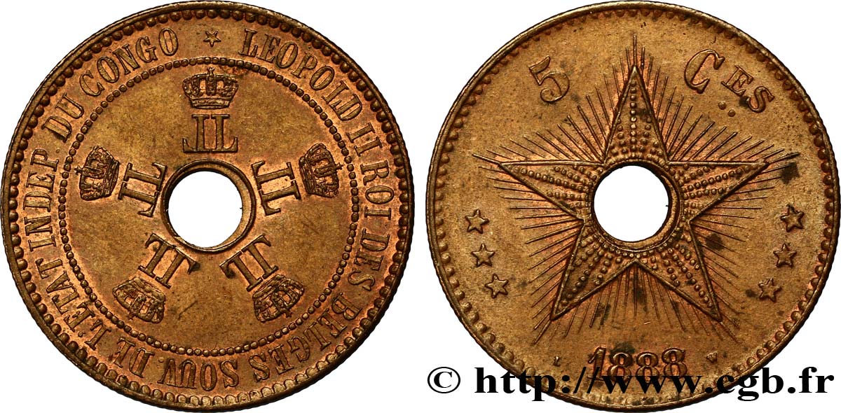 CONGO - ÉTAT INDÉPENDANT DU CONGO 5 Centimes variété 1888/7 1888  SUP 