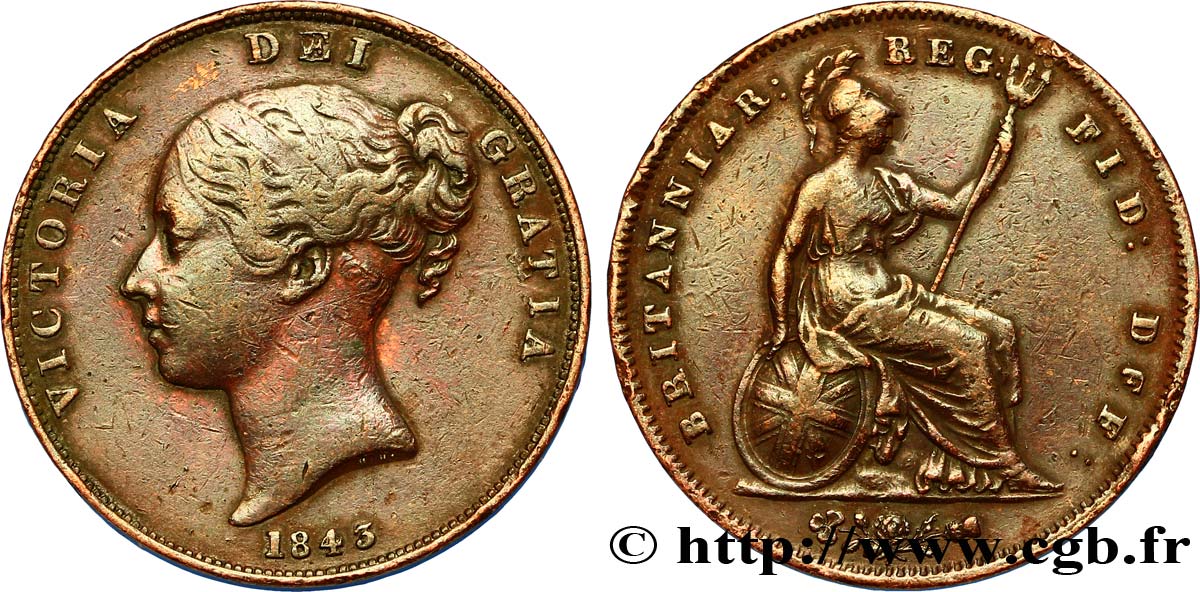 UNITED KINGDOM 1 Penny Victoria “tête jeune” 1843  VF 