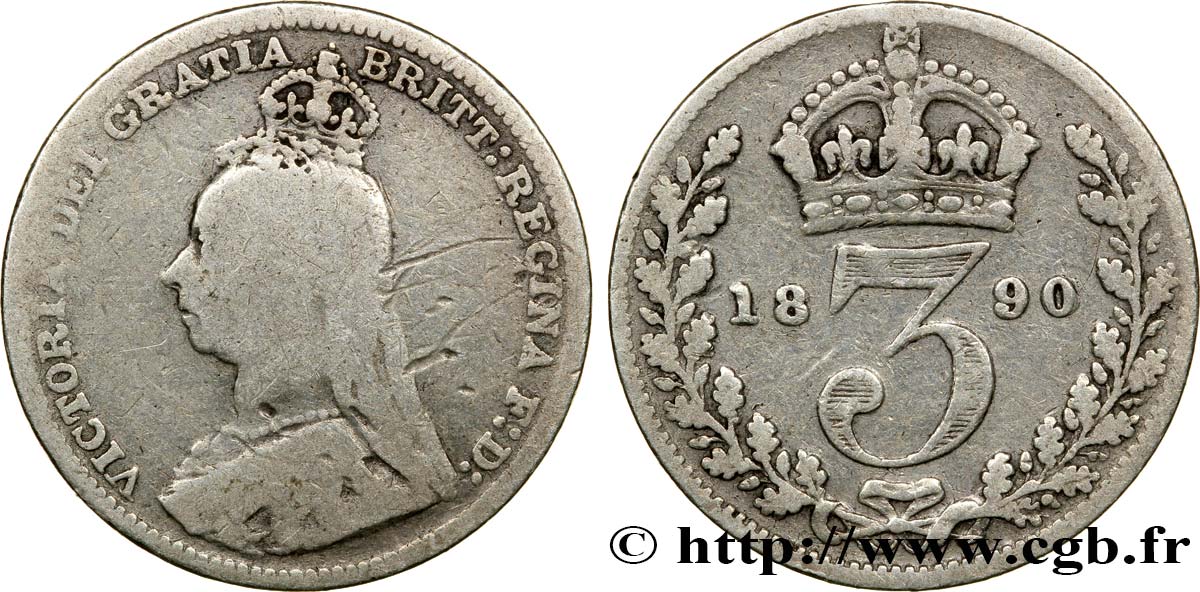 UNITED KINGDOM 3 Pence Victoria buste du jubilé 1890  F 