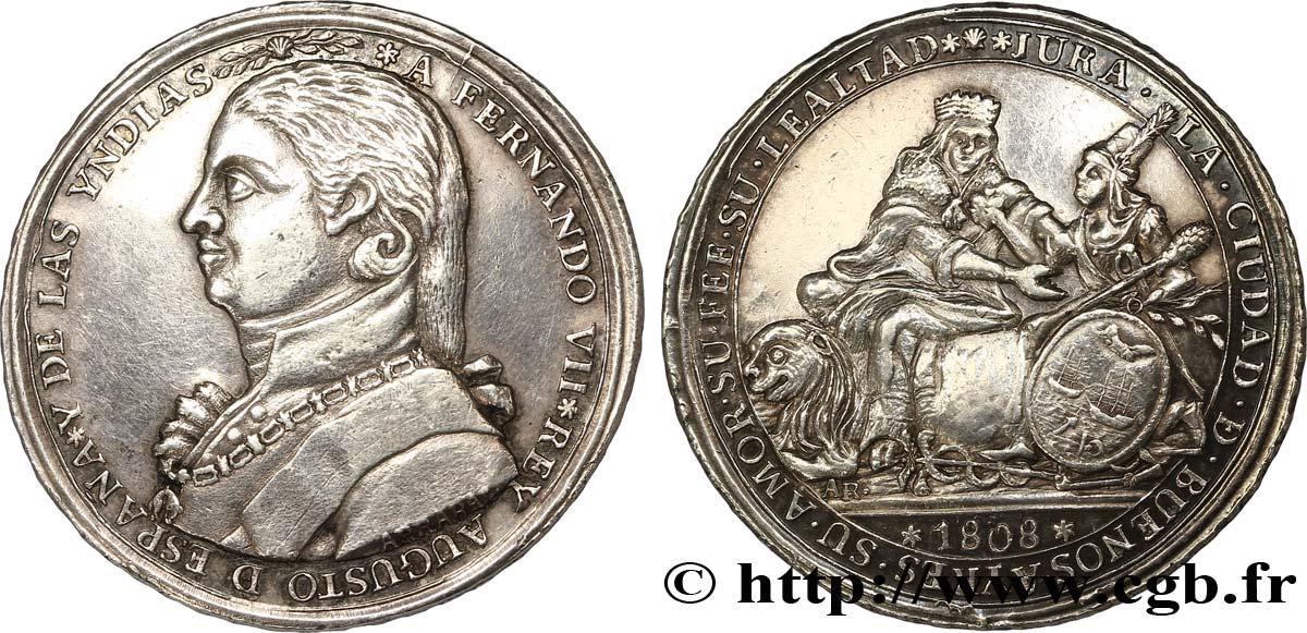 ARGENTINE 1 Médaille proclamation de Ferdinand VII 1808  TTB+ 
