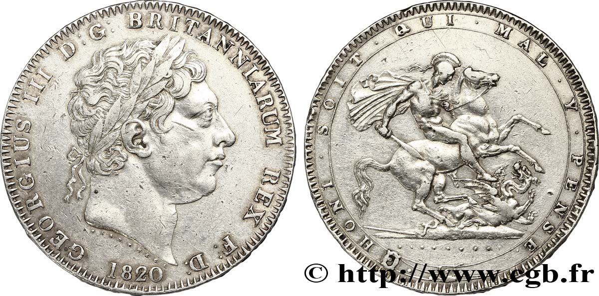 ROYAUME-UNI 1 Crown Georges III / St Georges terrassant le dragon ANNO LIX 1820  TTB+ 