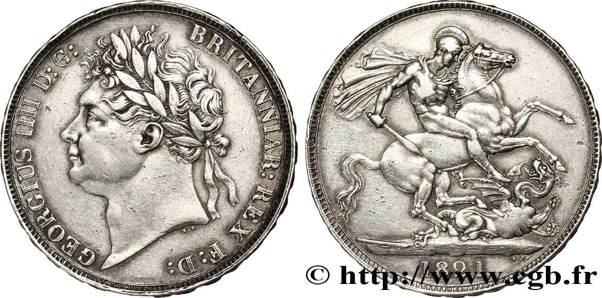 ROYAUME-UNI 1 Crown Georges IIII / St Georges terrassant le dragon variété “SECUNDO” sur tranche 1821  SUP 