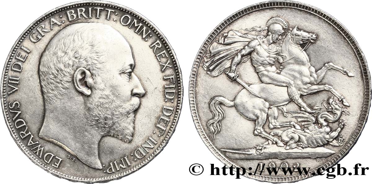 UNITED KINGDOM 1 Crown Edouard VII / St Georges terrassant le dragon, an II 1902  AU 