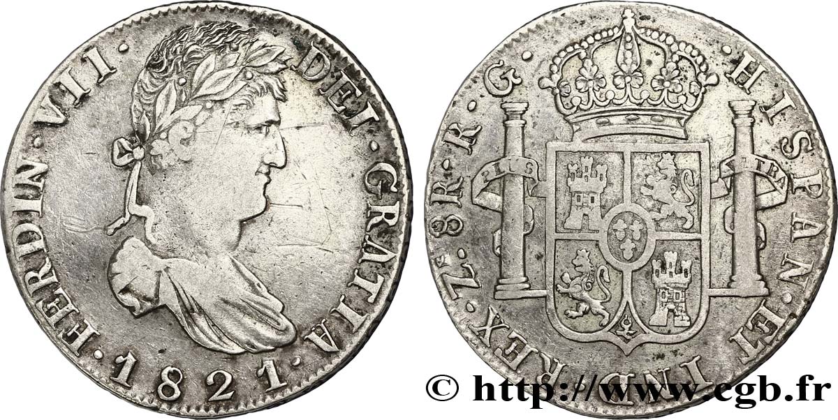 MEXIQUE 8 Reales Ferdinand VII d’Espagne 1821 Zacatecas TTB 