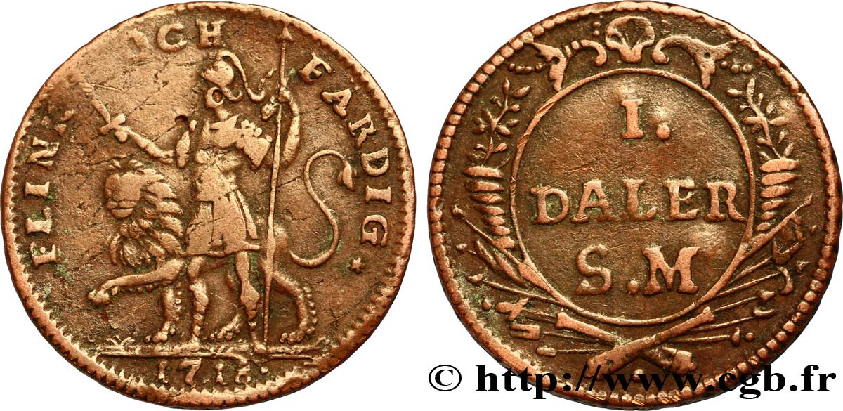 SWEDEN 1 Daler au nom de Charles XII 1718  VF 