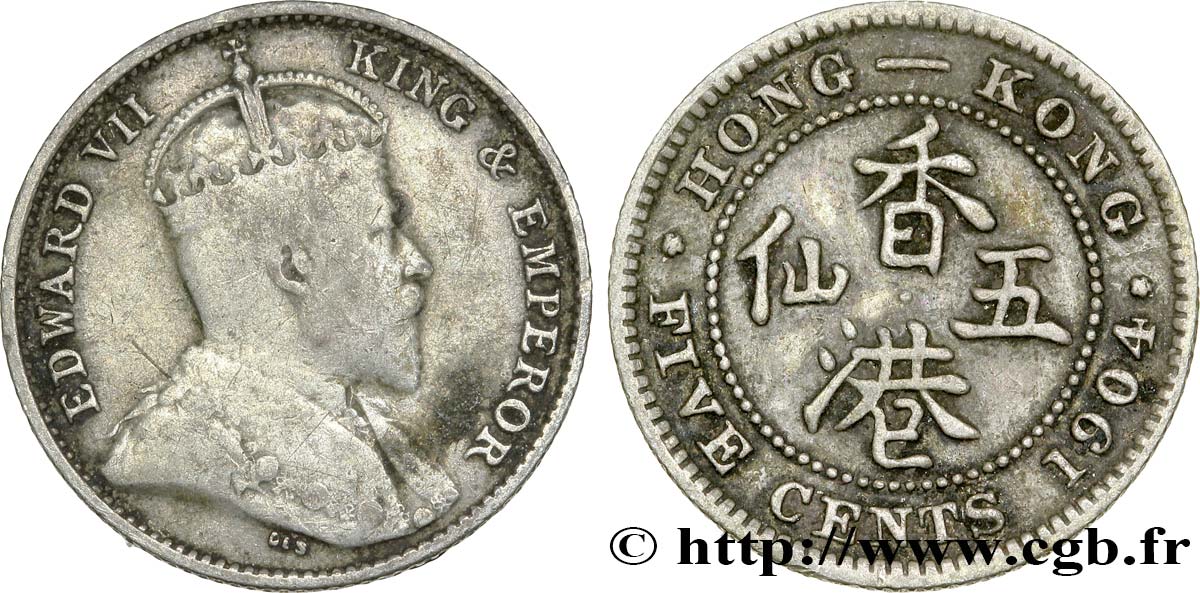 HONG KONG 5 Cents Edouard VII 1904  TTB 