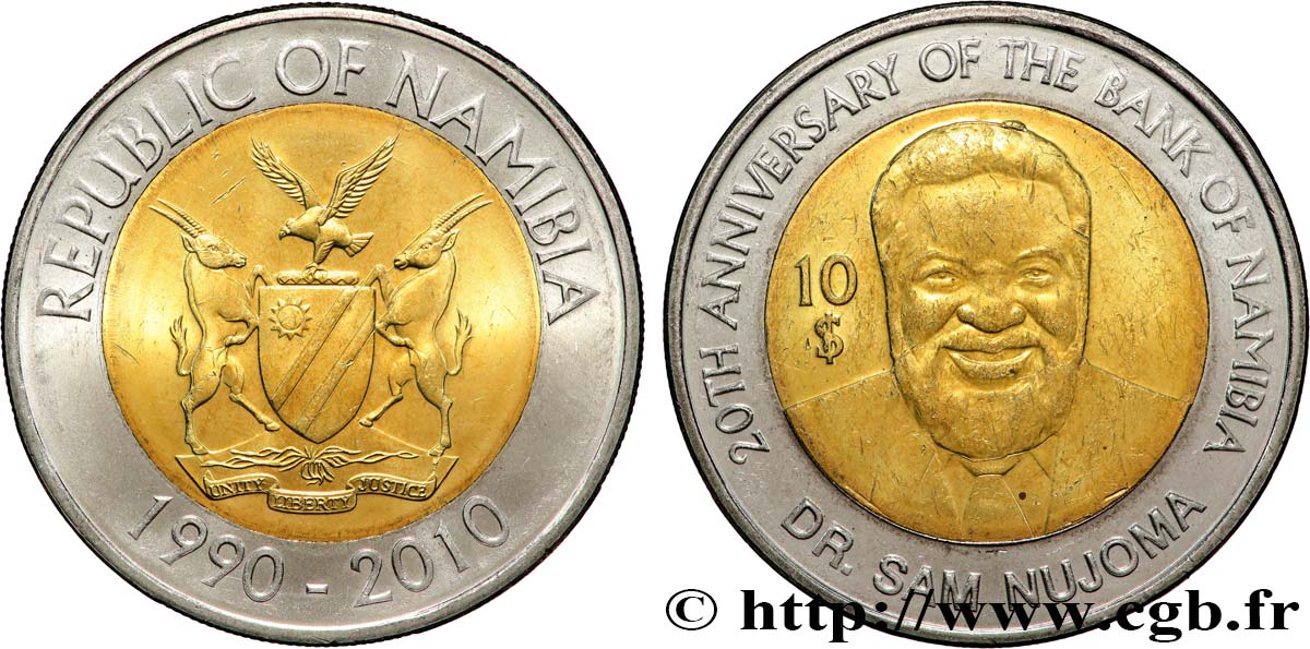NAMIBIA 10 Dollar 20e anniversaire de la Banque de Namibie 2010  fST 