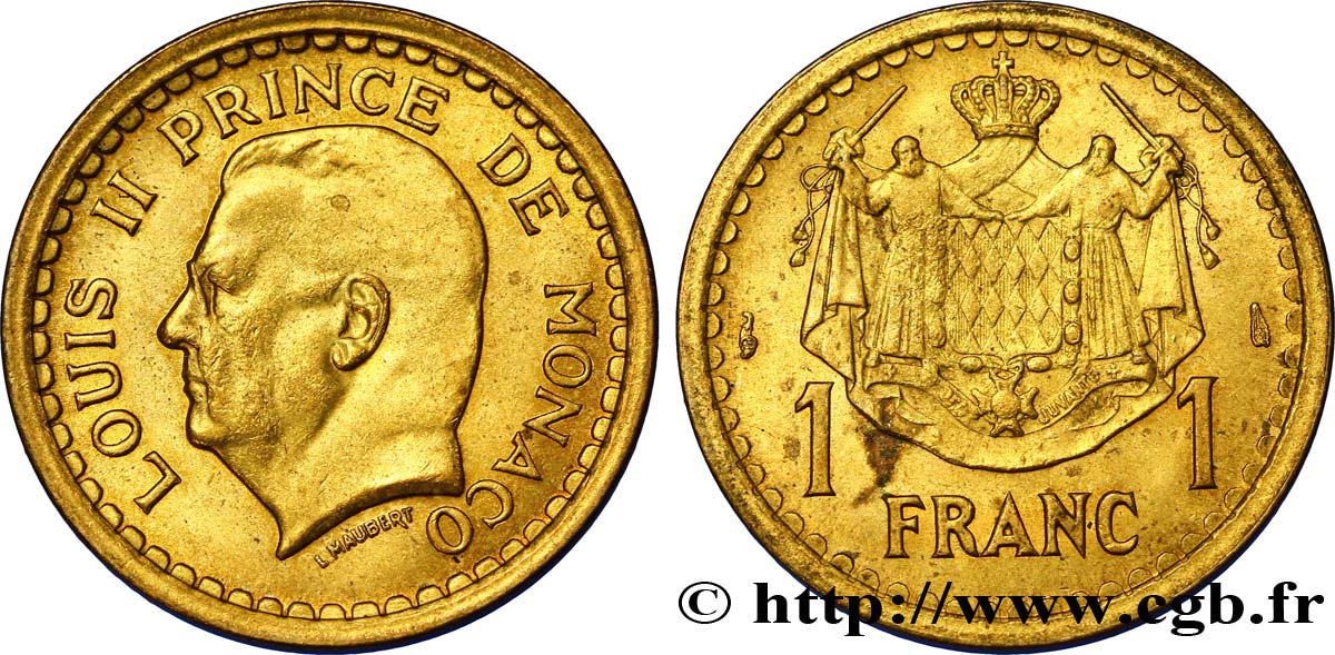 MONACO 1 Franc Louis II / armes (1943) Paris SC 