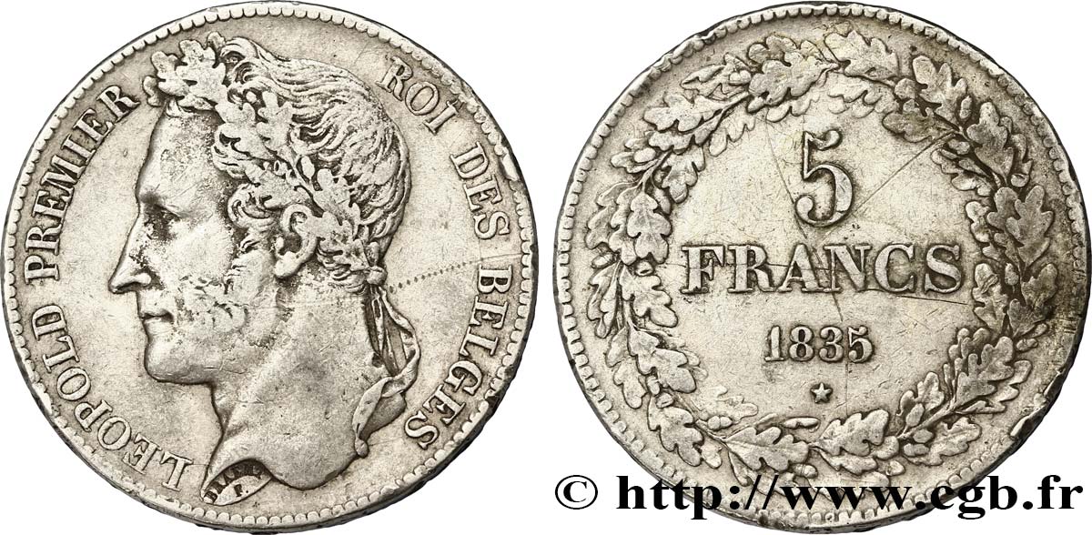 BELGIQUE 5 Francs Léopold Ier tranche B 1835  TB 