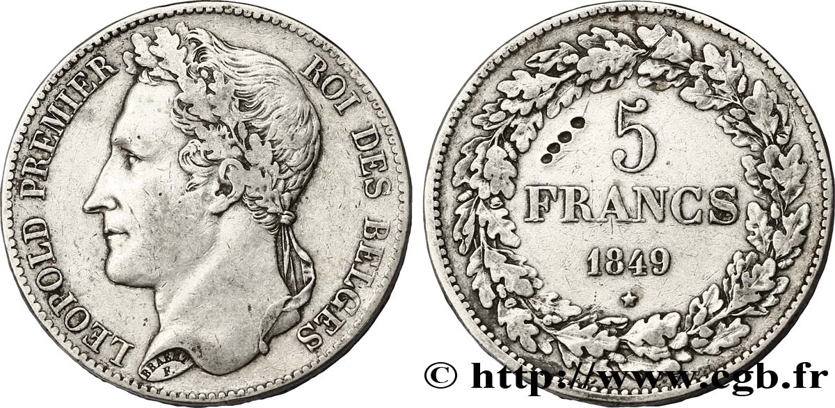 BELGIQUE 5 Francs Léopold Ier tranche A 1849  TB+ 