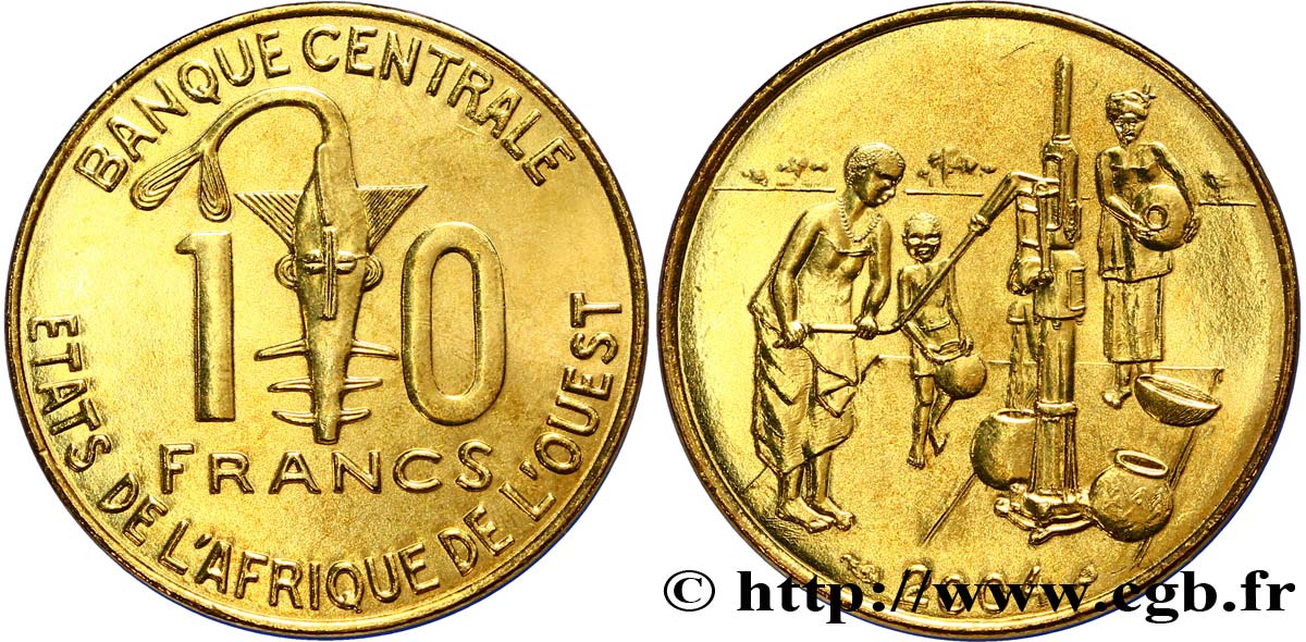ÉTATS DE L AFRIQUE DE L OUEST (BCEAO) 10 Francs BCEAO masque / villageois au puit 2004 Paris SPL 