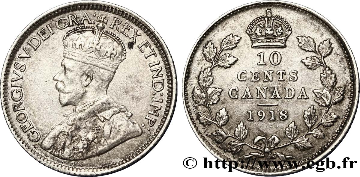 CANADA 10 Cents Georges V 1918  TTB 