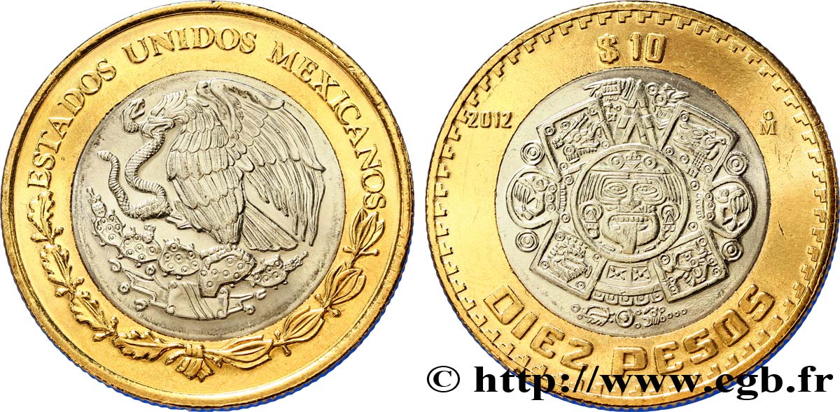 MÉXICO 10 Pesos aigle / la Pierre du Soleil 2012 Mexico SC 