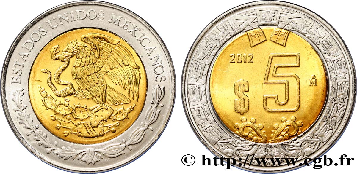 MEXICO 5 Pesos aigle 2012 Mexico MS 