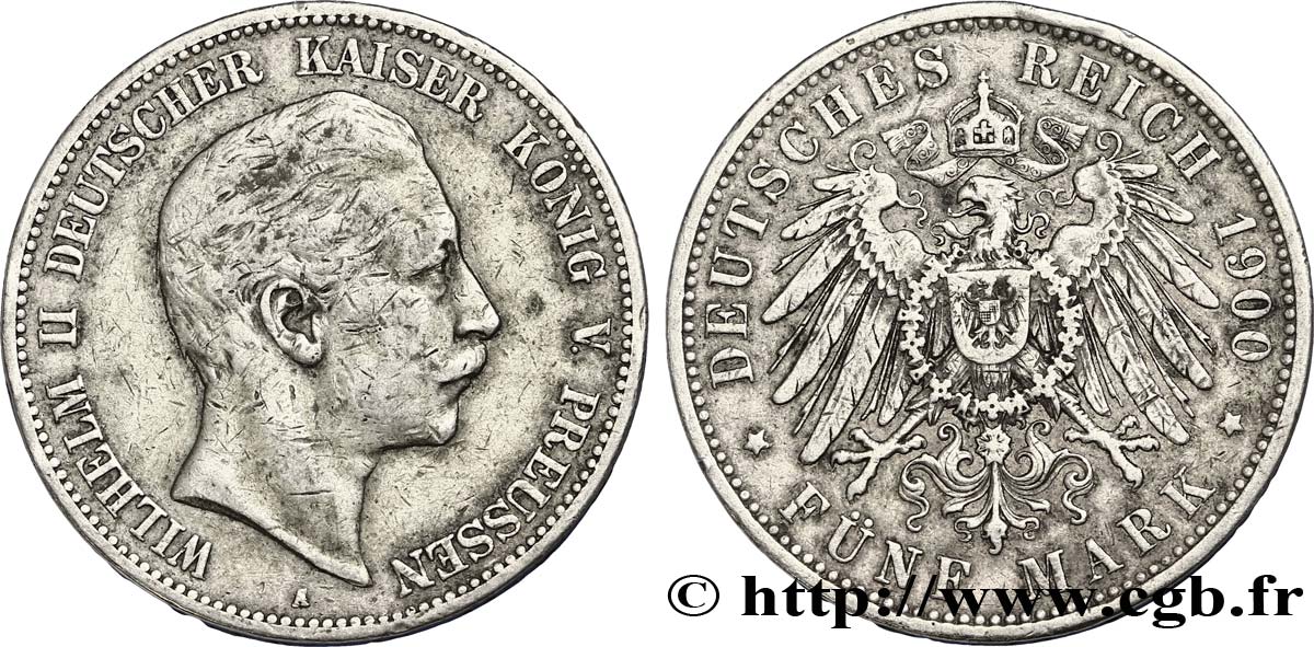 ALLEMAGNE - PRUSSE 5 Mark Guillaume II / aigle 1900 Berlin TB 