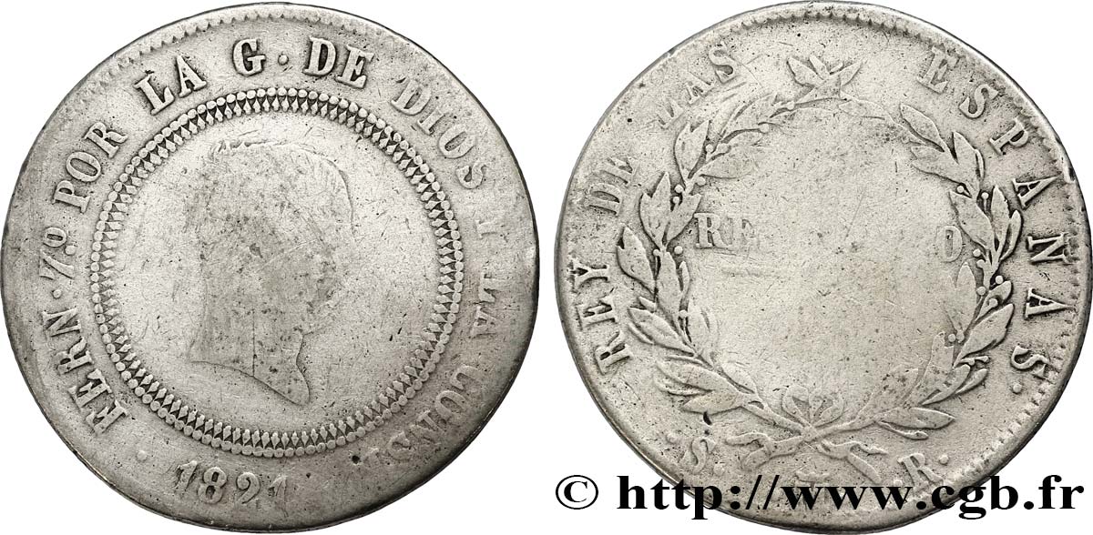 ESPAGNE 10 Reales Ferdinand VII 1821 Madrid B+ 