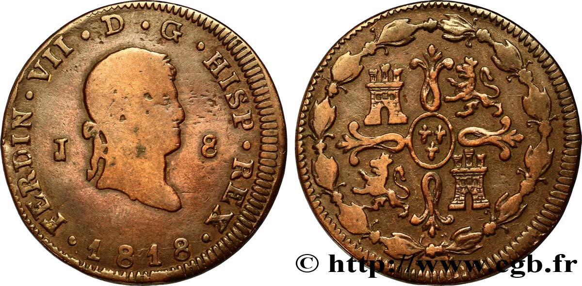 ESPAGNE 8 Maravedis Ferdinand VII  1818 Jubia TB+ 