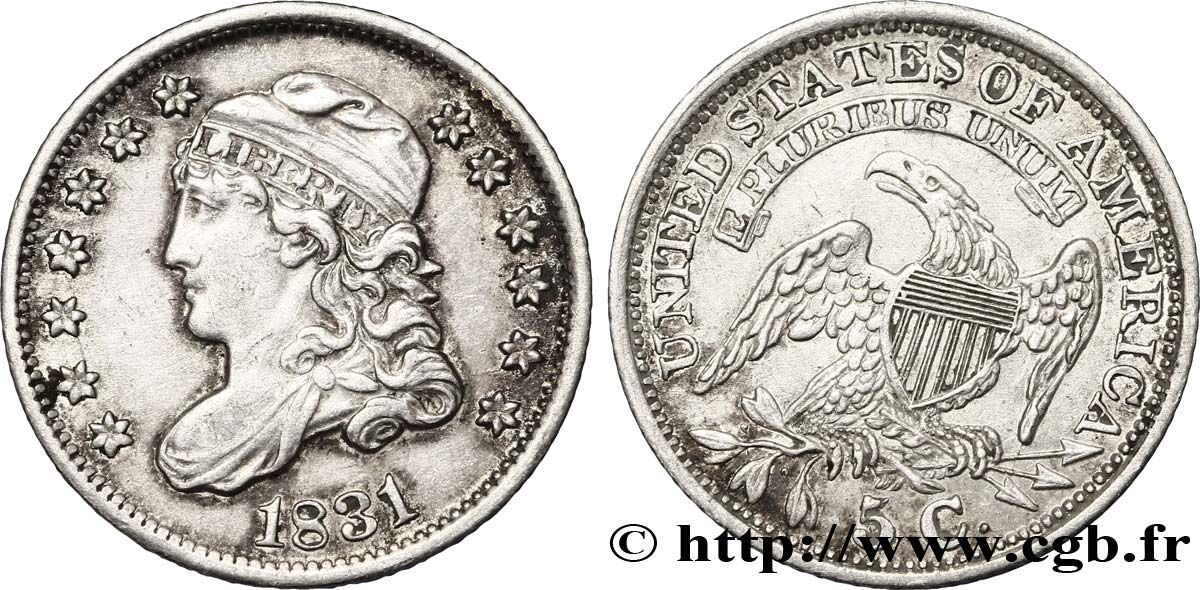 ÉTATS-UNIS D AMÉRIQUE 5 Cents “capped bust” 1831 Philadelphie TTB+ 