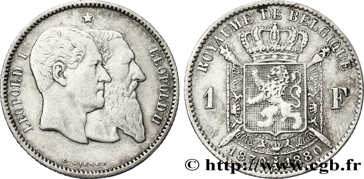 BELGIQUE 1 Franc 50e anniversaire de l’indépendance 1880  TTB 