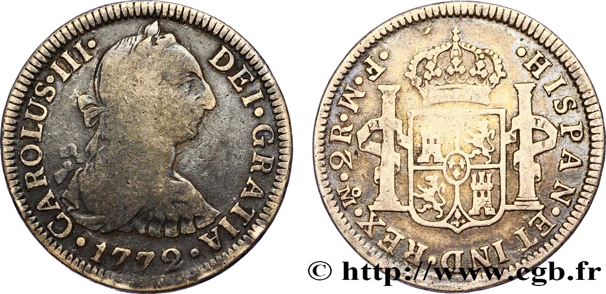 MEXIQUE 2 Reales Charles III d’Espagne 1772 Mexico TB 