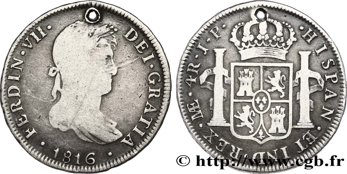 PÉROU 4 Reales Ferdinand VII d’Espagne 1816 Lima TB 