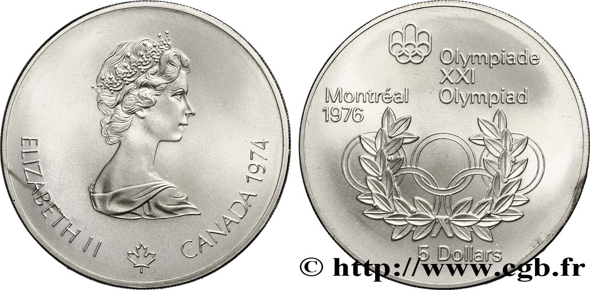 CANADA 5 Dollars JO Montréal 1976 anneaux olympiques / Elisabeth II 1974  FDC 
