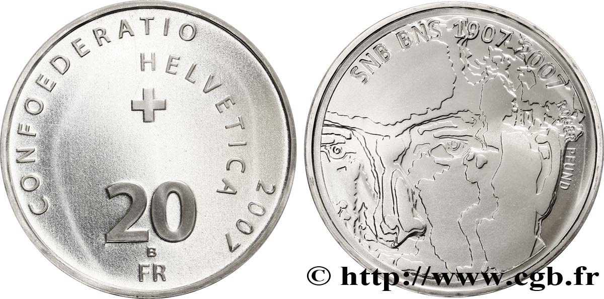 SUISSE 20 Francs 100e anniversaire de la Banque nationale suisse, le compositeur Arthur Honegger 2007 Berne - B FDC 