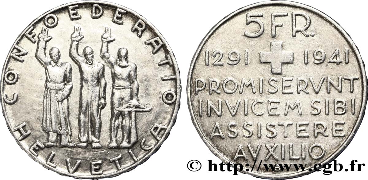SUISSE 5 Francs 650e anniversaire de la confédération 1941 Berne - B SUP 