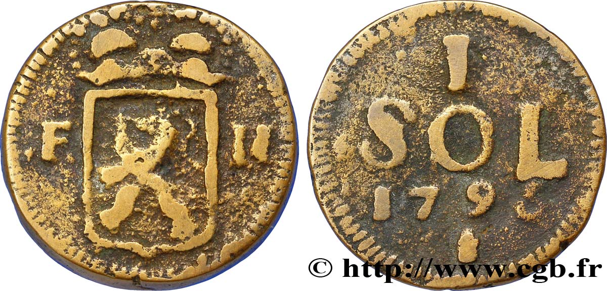LUXEMBOURG 1 Sol emblème frappe au nom de François II (monnaie de siège) 1796  TB+ 
