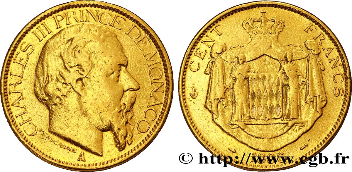 MONACO 100 Francs or Charles III 1886 Paris - A VF 