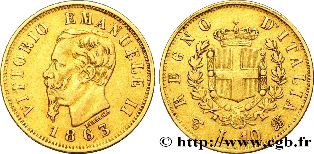 ITALIE 10 Lire or Victor Emmanuel II, roi d’Italie 1863 Turin TB+ 