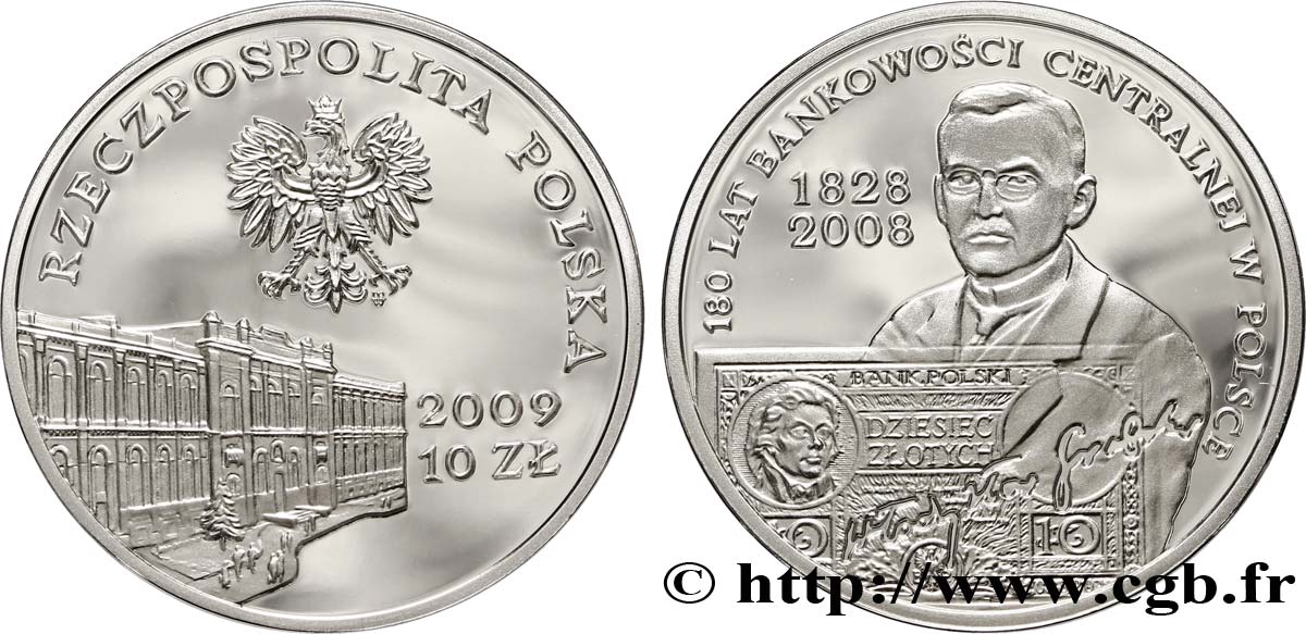 POLOGNE 10 Zlotych 180e anniversaire de la Banque Centrale de Pologne 2009  FDC 