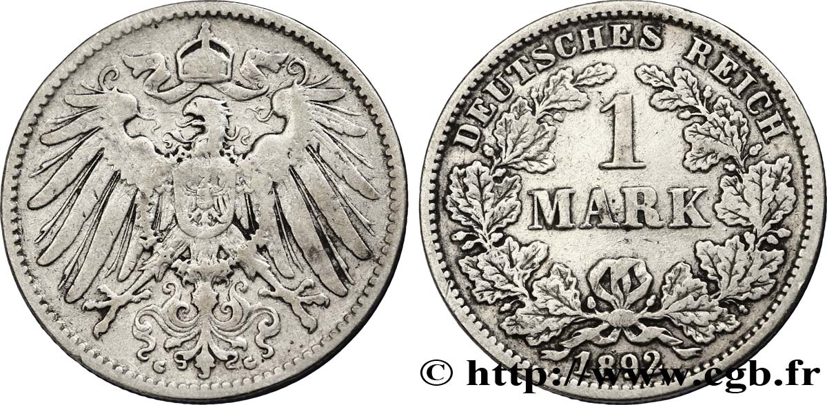 ALLEMAGNE 1 Mark Empire aigle impérial 2e type 1892 Karlsruhe - G TB+ 