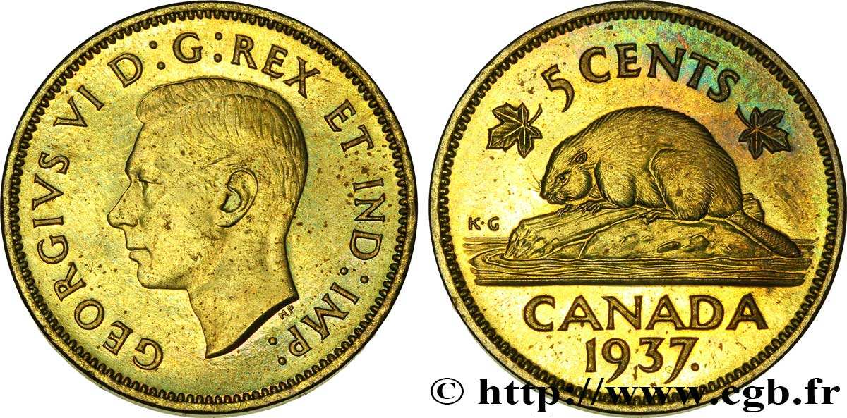 CANADA Essai de frappe 5 Cents Laiton Georges VI 1937 - MS 