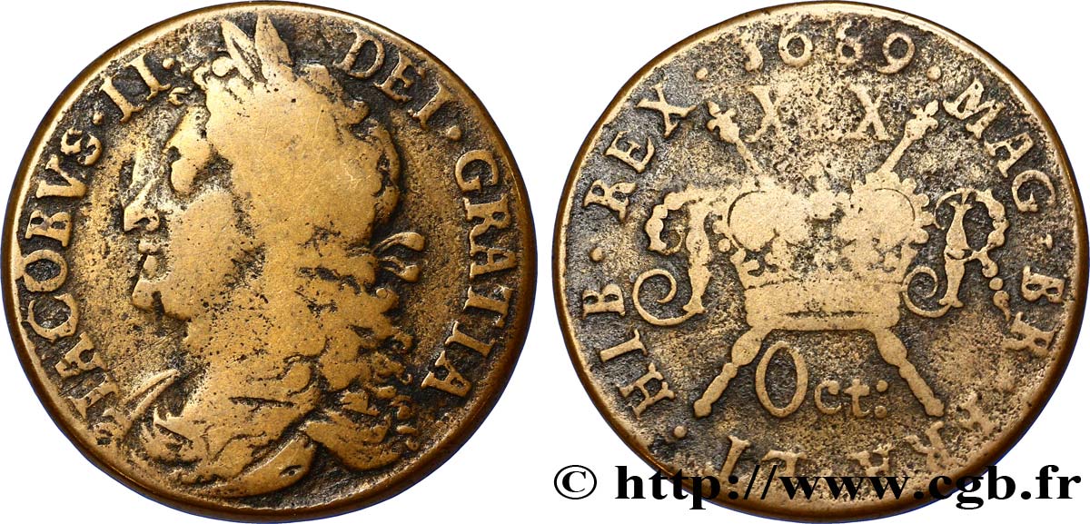 IRLANDE 1/2 Crown Jacques II 1689  TB 