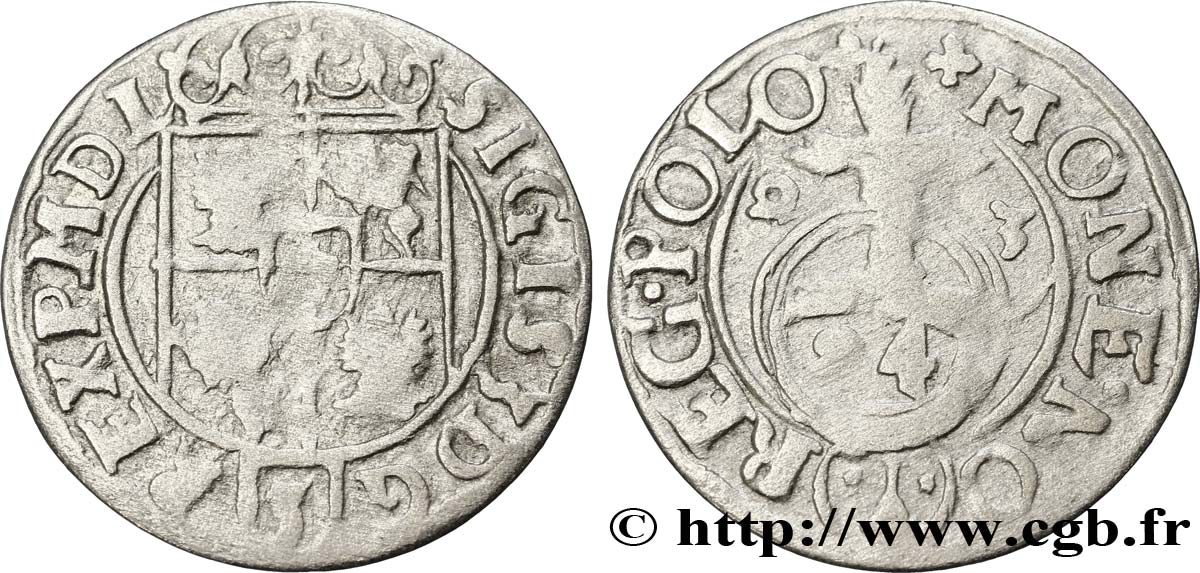POLOGNE Vingt-quatrième de thaler ou poltorak koronny ou trois polker Sigismond III Vasa 1623 Cracovie TB+ 