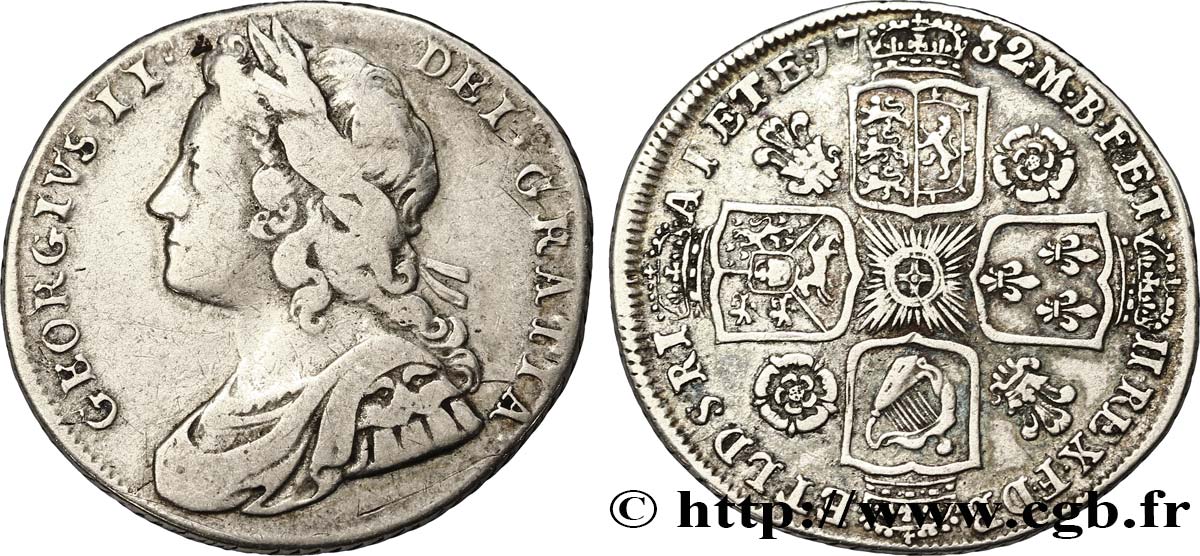 ROYAUME-UNI 1 Shilling Georges II 1732  TB+/TTB 